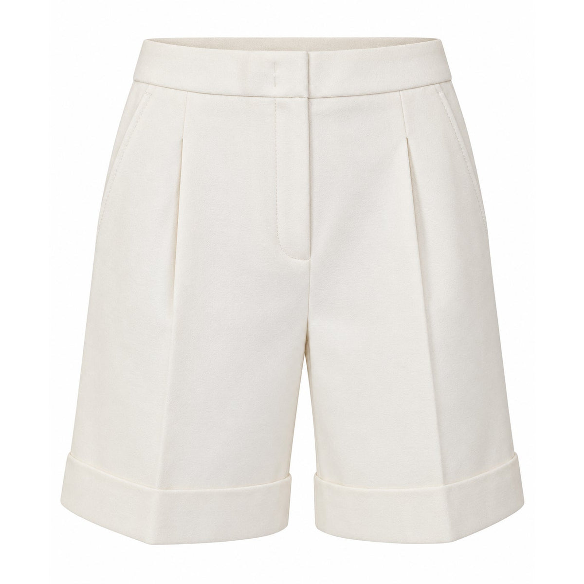 Peserico White High Waisted Pleated Turn Up Cuff Shorts
