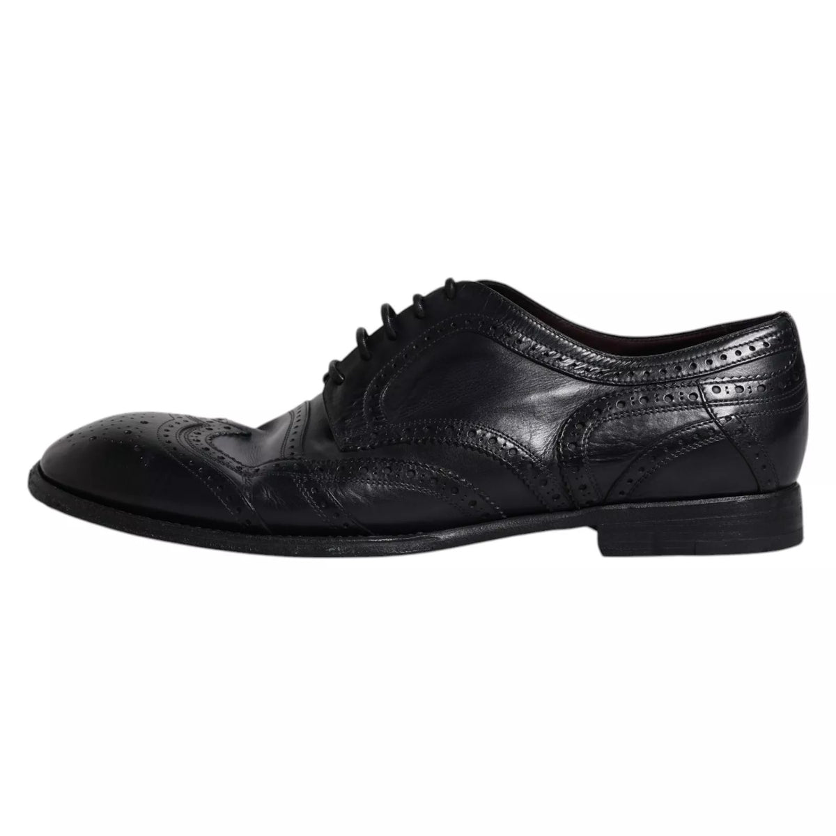 Dolce & Gabbana Dark Blue Leather Derby Wingtip Formal Shoes