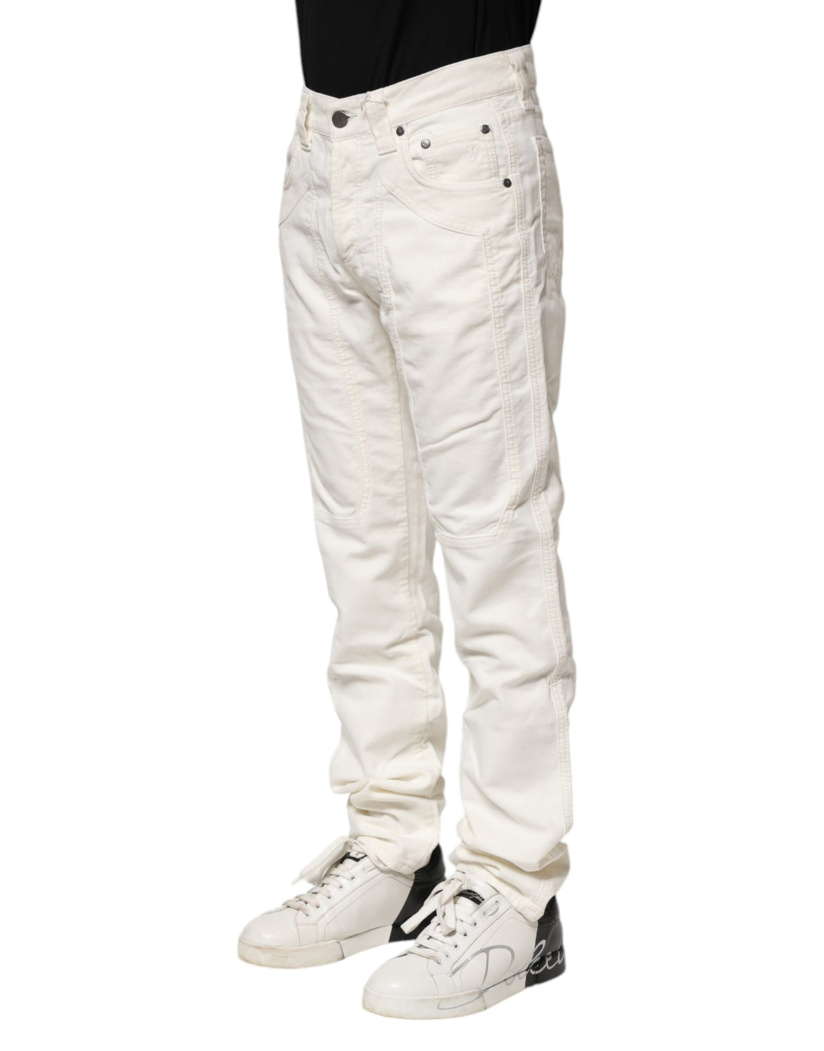 Jeckerson White Cotton Stretch Straight Fit Men Denim Jeans