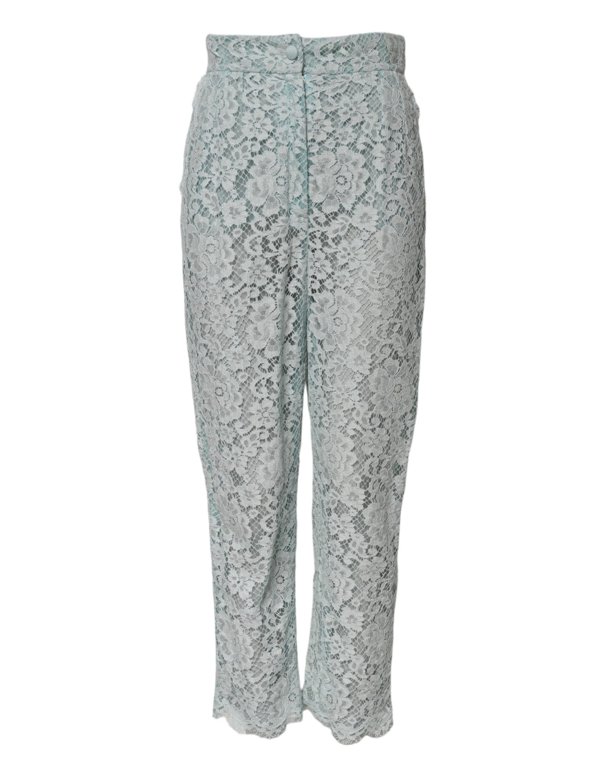 Dolce & Gabbana Mint Green Cotton Floral Lace Trousers Pants