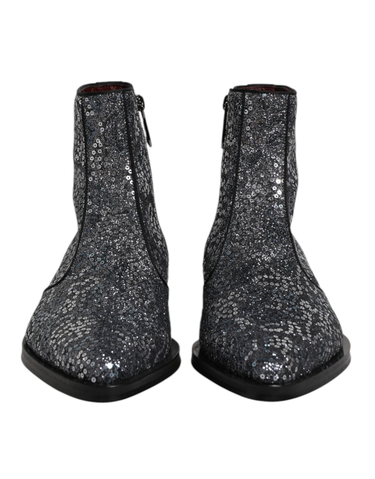 Dolce & Gabbana Dark Gray Cotton Sequined Chelsea Boots Shoes