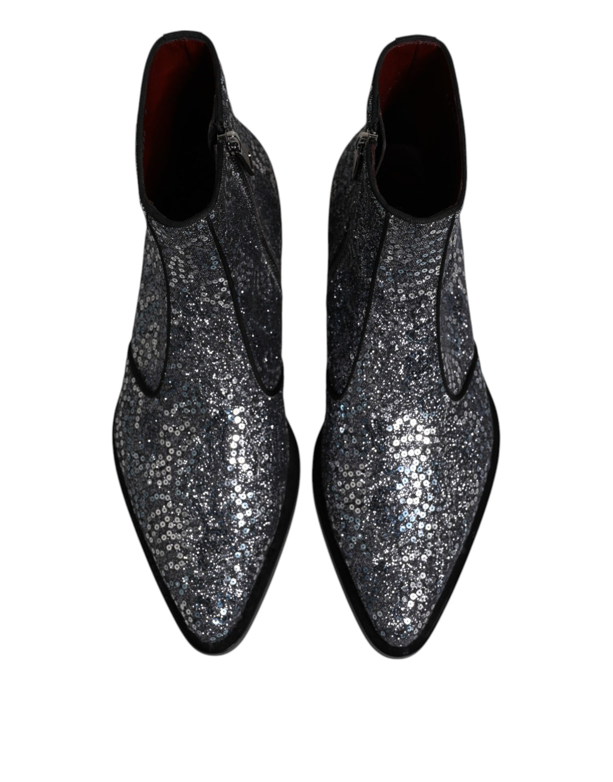 Dolce & Gabbana Dark Gray Cotton Sequined Chelsea Boots Shoes