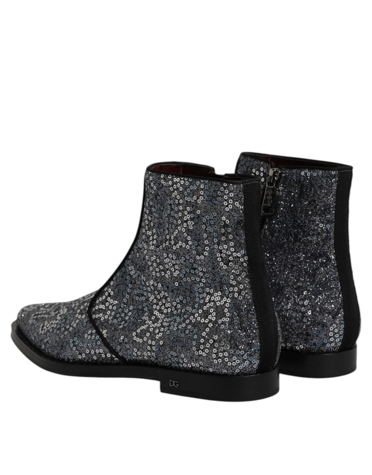 Dolce & Gabbana Dark Gray Cotton Sequined Chelsea Boots Shoes