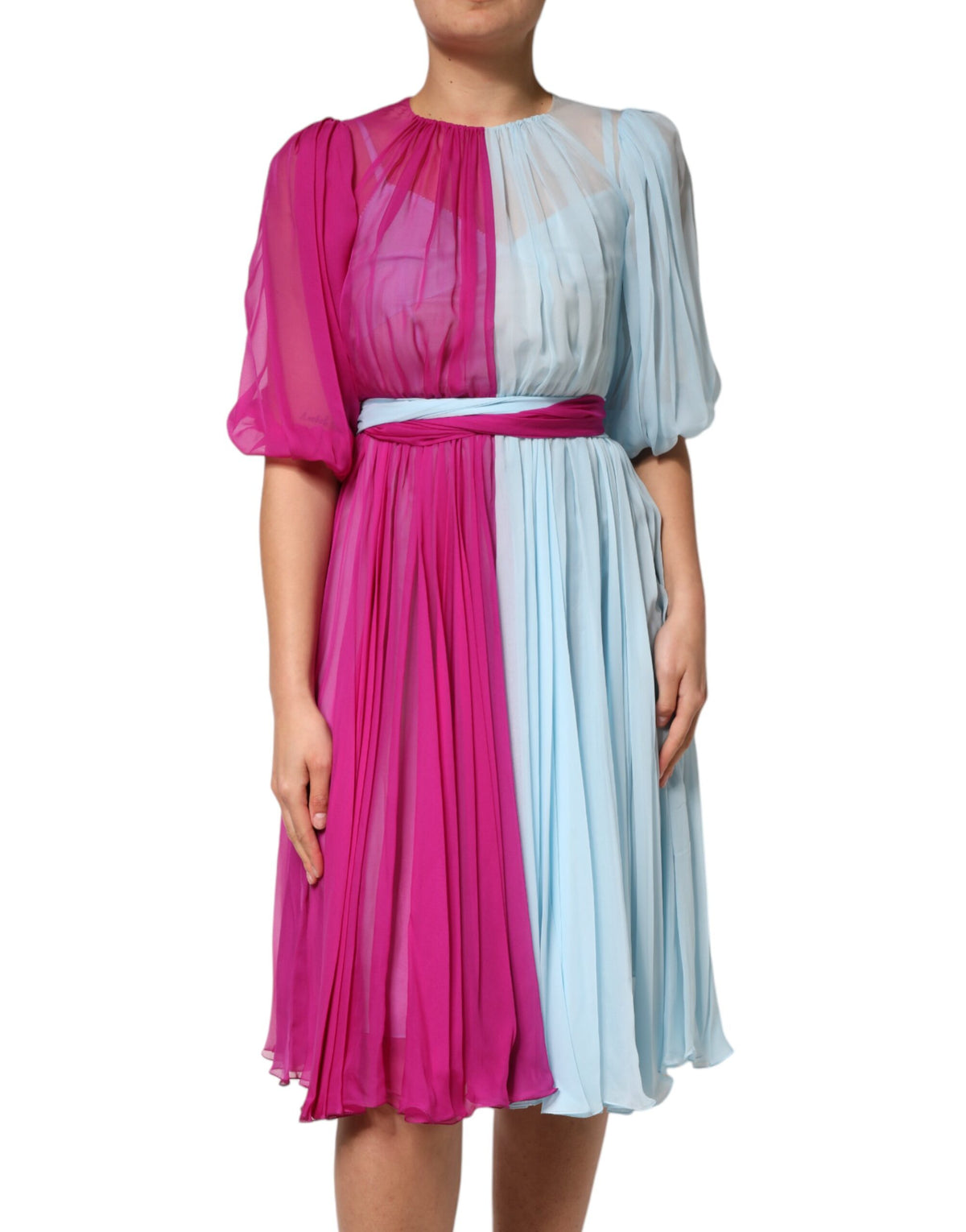 Dolce & Gabbana Fuchsia Light Blue Silk Two Tone Midi Dress