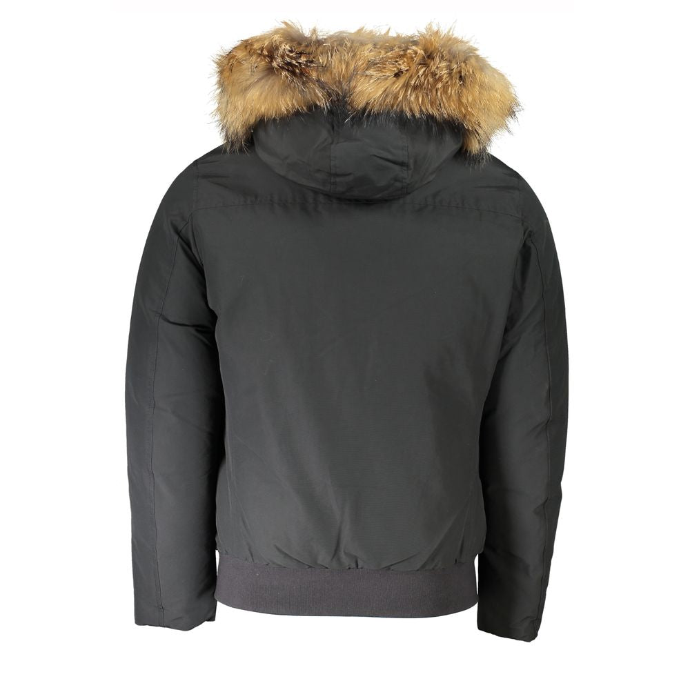 Woolrich Gray Cotton Men Jacket with Hood and Removable Fur