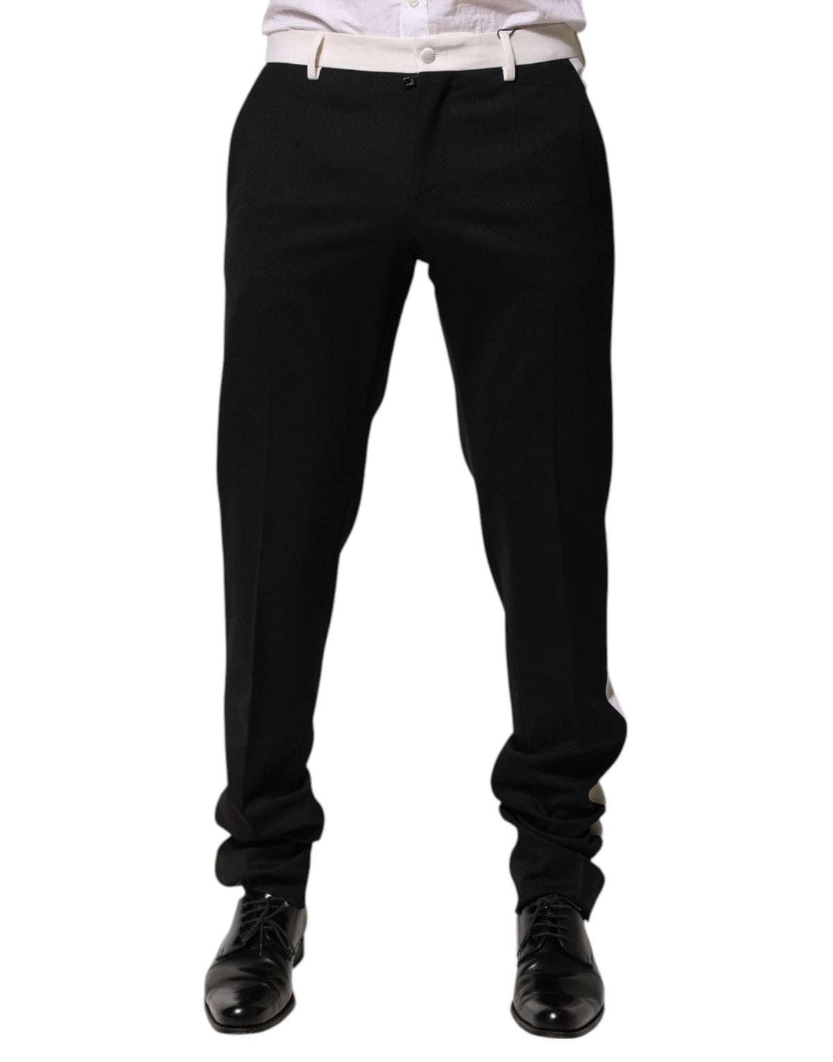 Dolce & Gabbana Black White Stripe Wool Men Trouser Pants