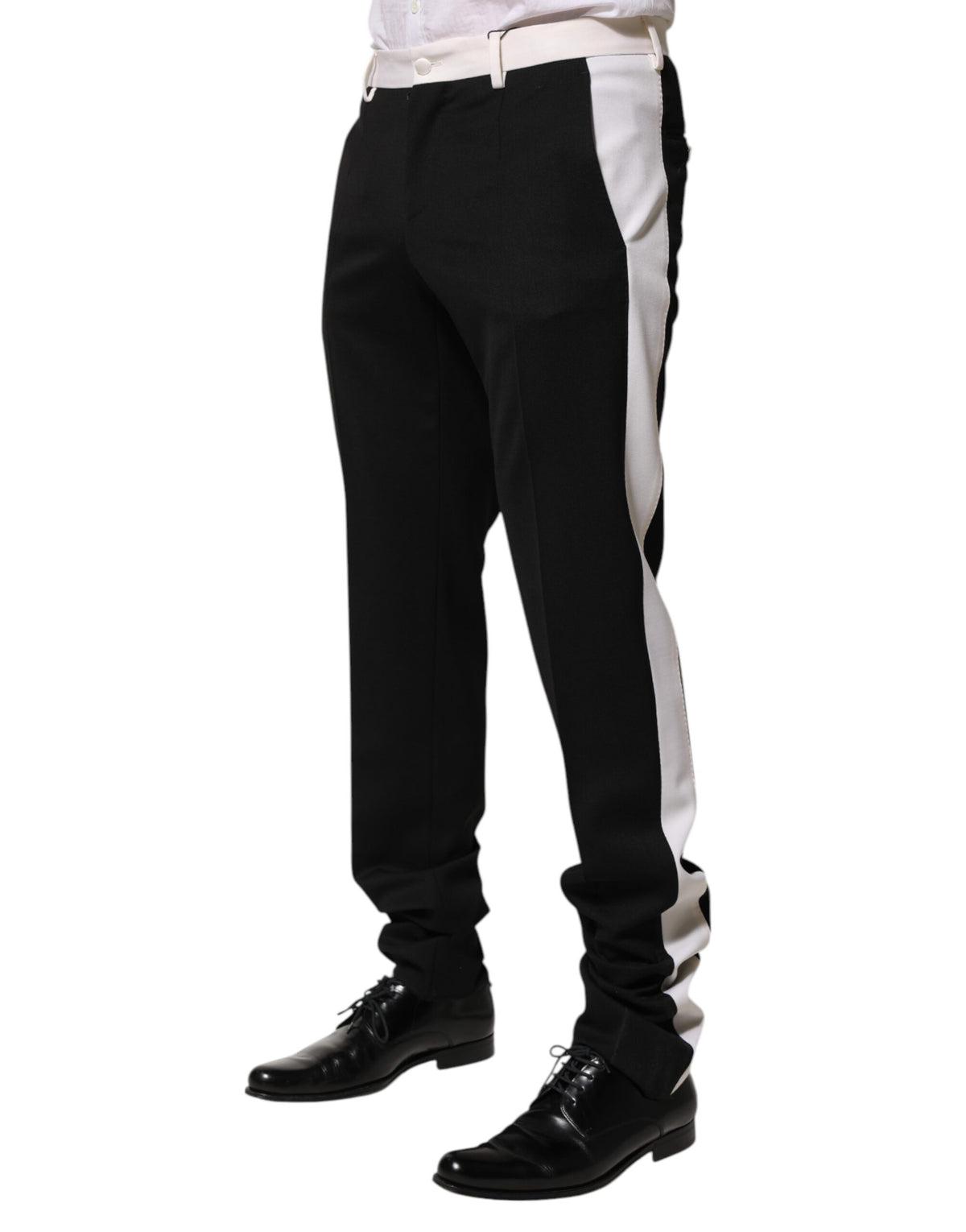 Dolce & Gabbana Black White Stripe Wool Men Trouser Pants