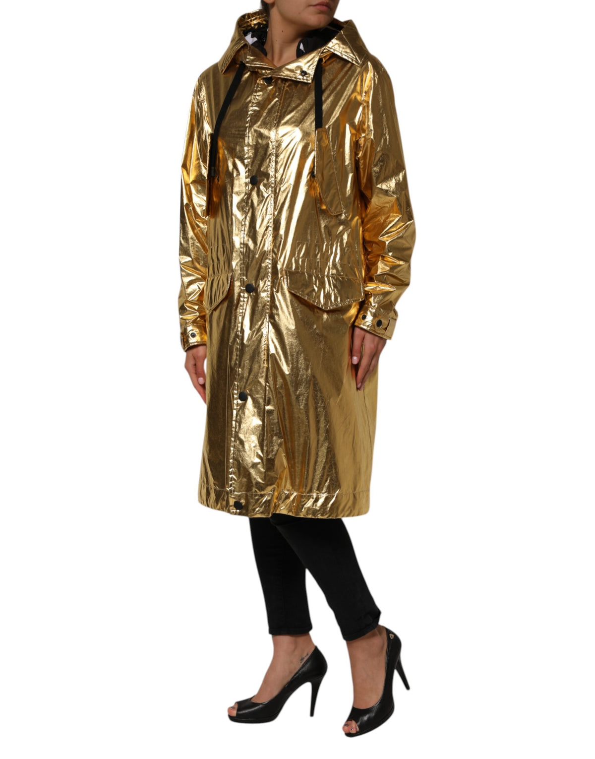 Dolce & Gabbana Gold Hooded Long Sleeves Trench Coat Jacket