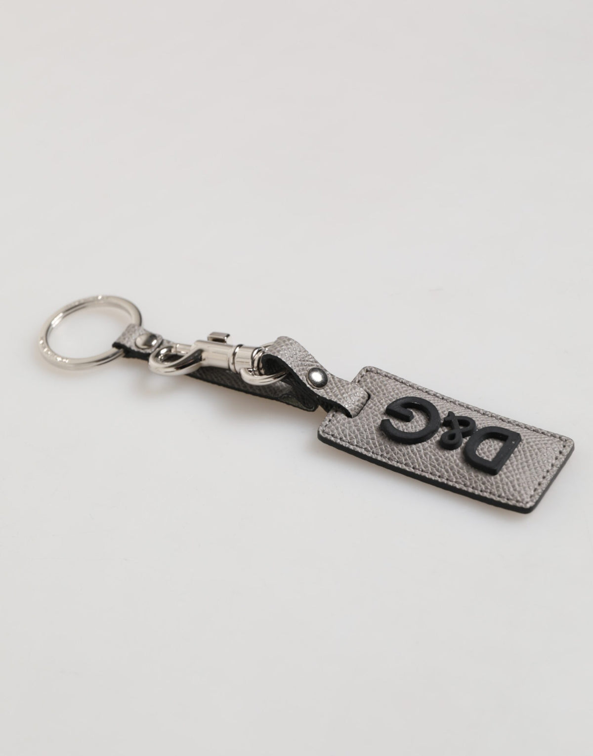 Dolce & Gabbana Gray Leather Logo Metal Ring Keychain Holder Men Keyring