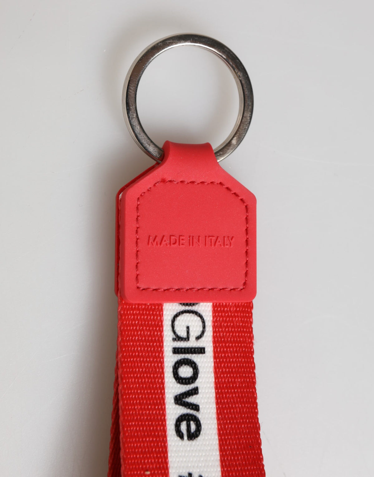 Dolce & Gabbana Red Logo Polyester Silver Brass Holder Keychain Keyring