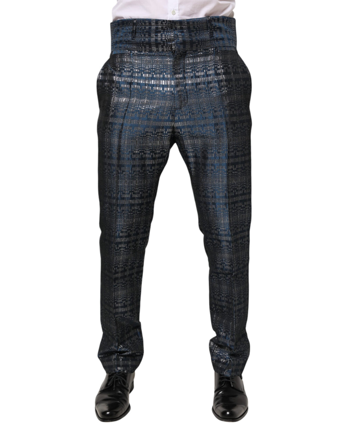 Dolce & Gabbana Blue Silver Shiny Silk Skinny Men Trouser Pants