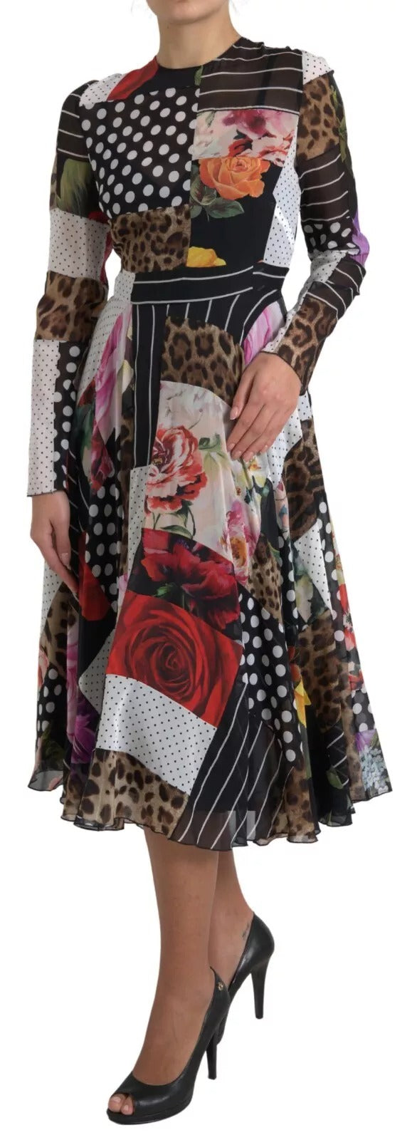 Dolce & Gabbana Multicolor Patchwork Floral Leopard Dress