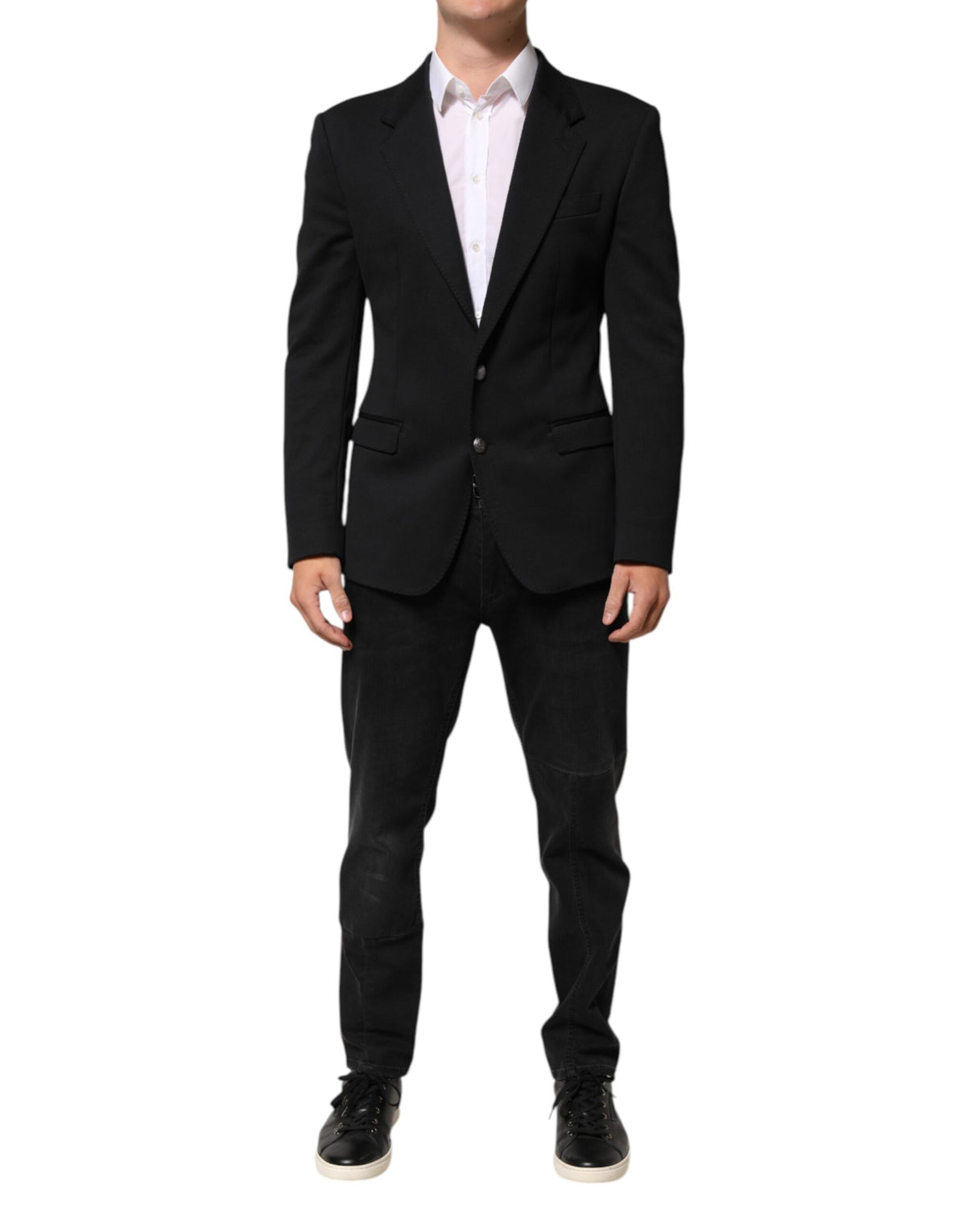 Dolce & Gabbana Dark Blue Cotton Men Jacket Coat Blazer Suit