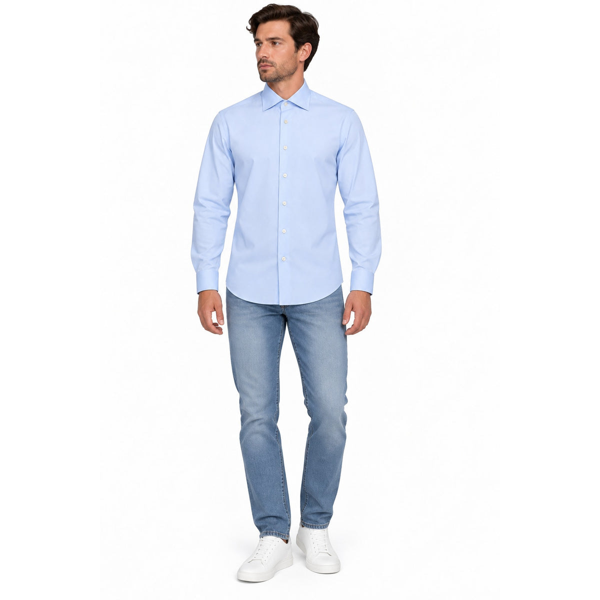 Kiton Light Blue Point Collar Long Sleeve Button Shirt