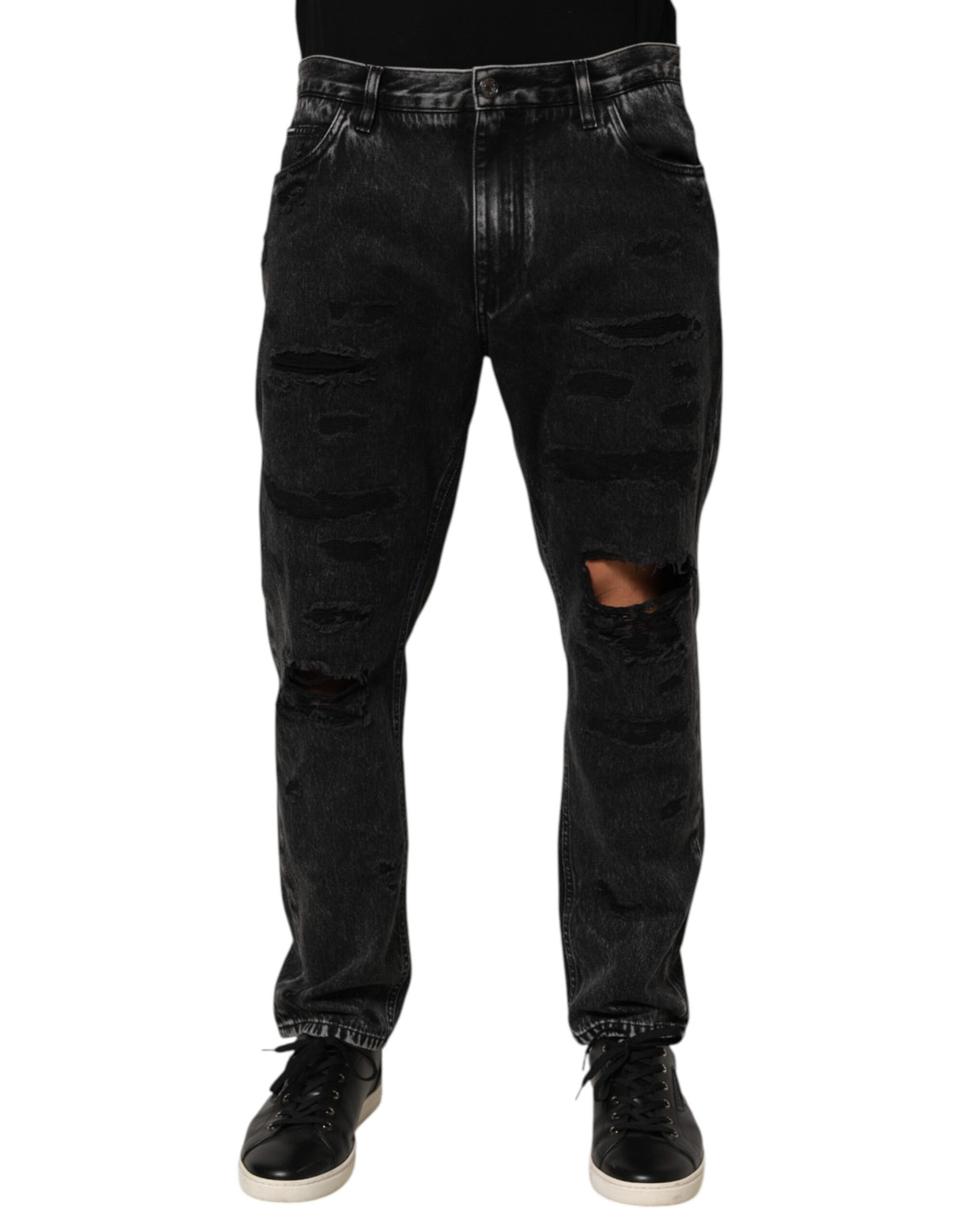 Dolce & Gabbana Black Washed Ripped Loose Cotton Denim Jeans