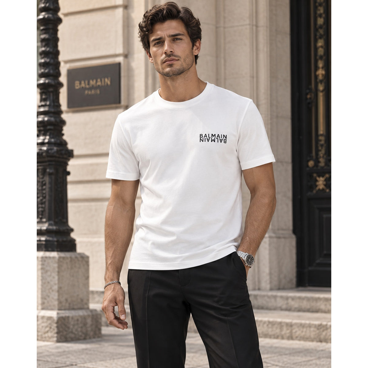 Balmain White Short Sleeve Logo Print T Shirt