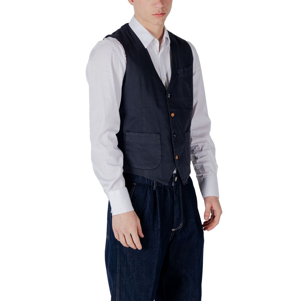 Gianni Lupo Blue Cotton Waistcoat