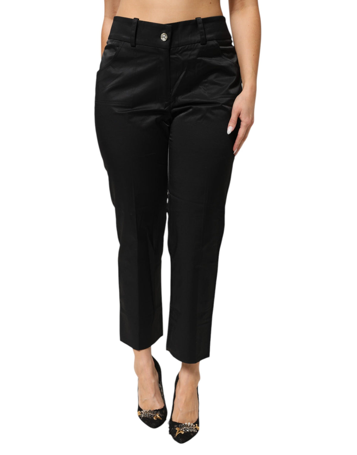 BENCIVENGA Black Cotton Blend Cropped Straight Leg Pants