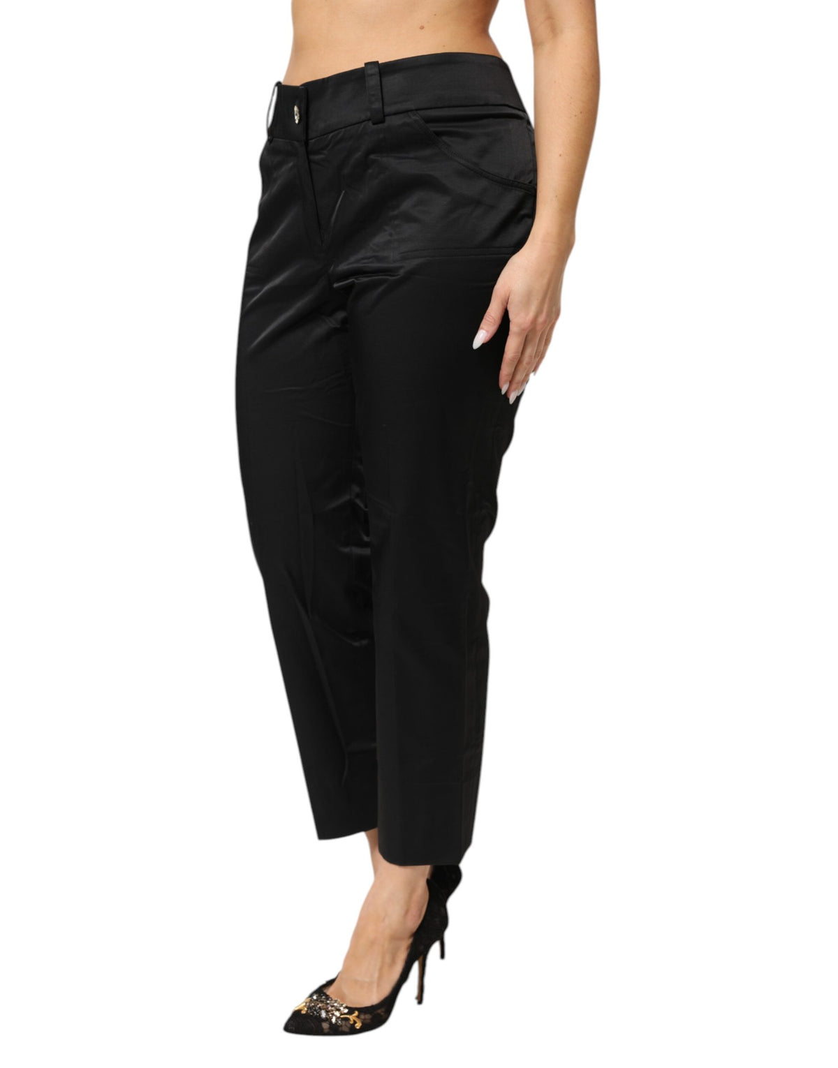 BENCIVENGA Black Cotton Blend Cropped Straight Leg Pants