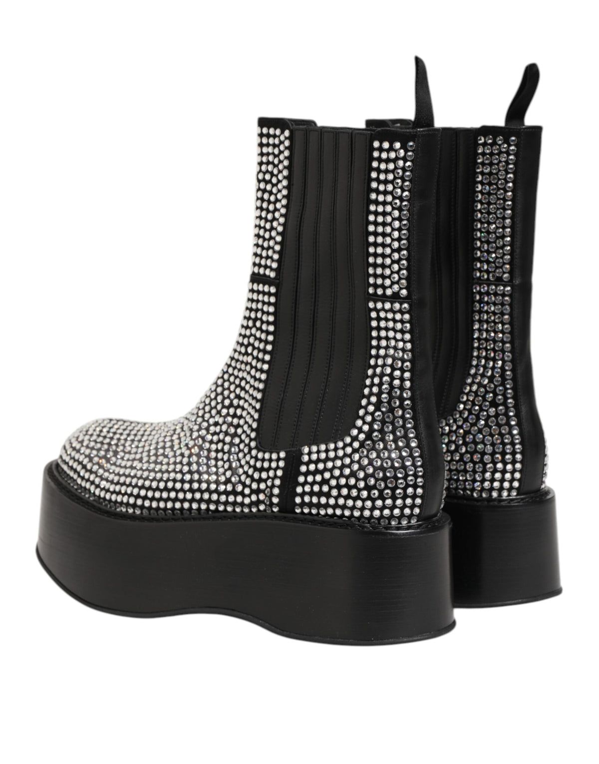 Dolce & Gabbana Black Crystal Strass Mid Calf Short Boots  Shoes
