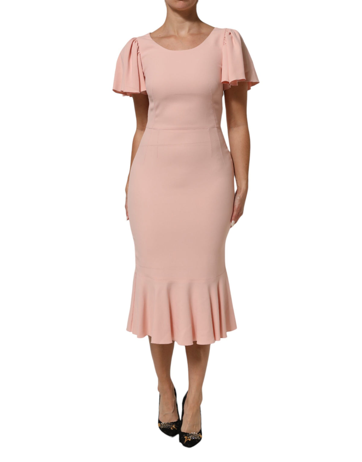 Dolce & Gabbana Pink Viscose Short Sleeves Sheath Midi Dress