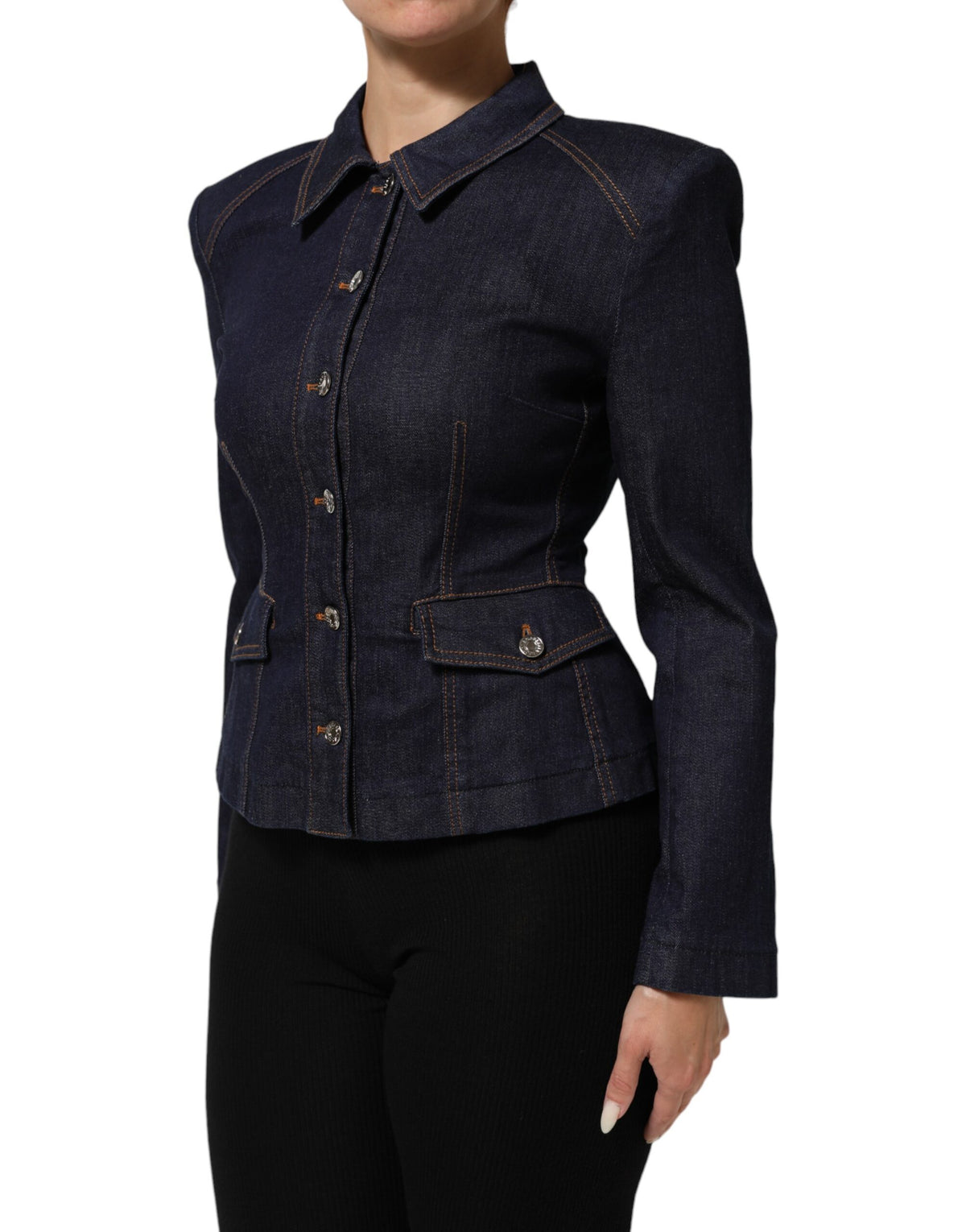 Dolce & Gabbana Dark Blue Cotton Collared Denim Coat Jacket