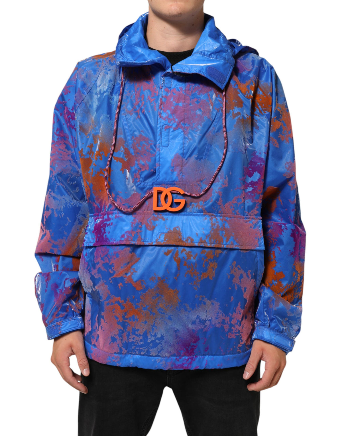 Dolce & Gabbana Blue Tie Dye Logo Hooded Sweatshirt Jacket