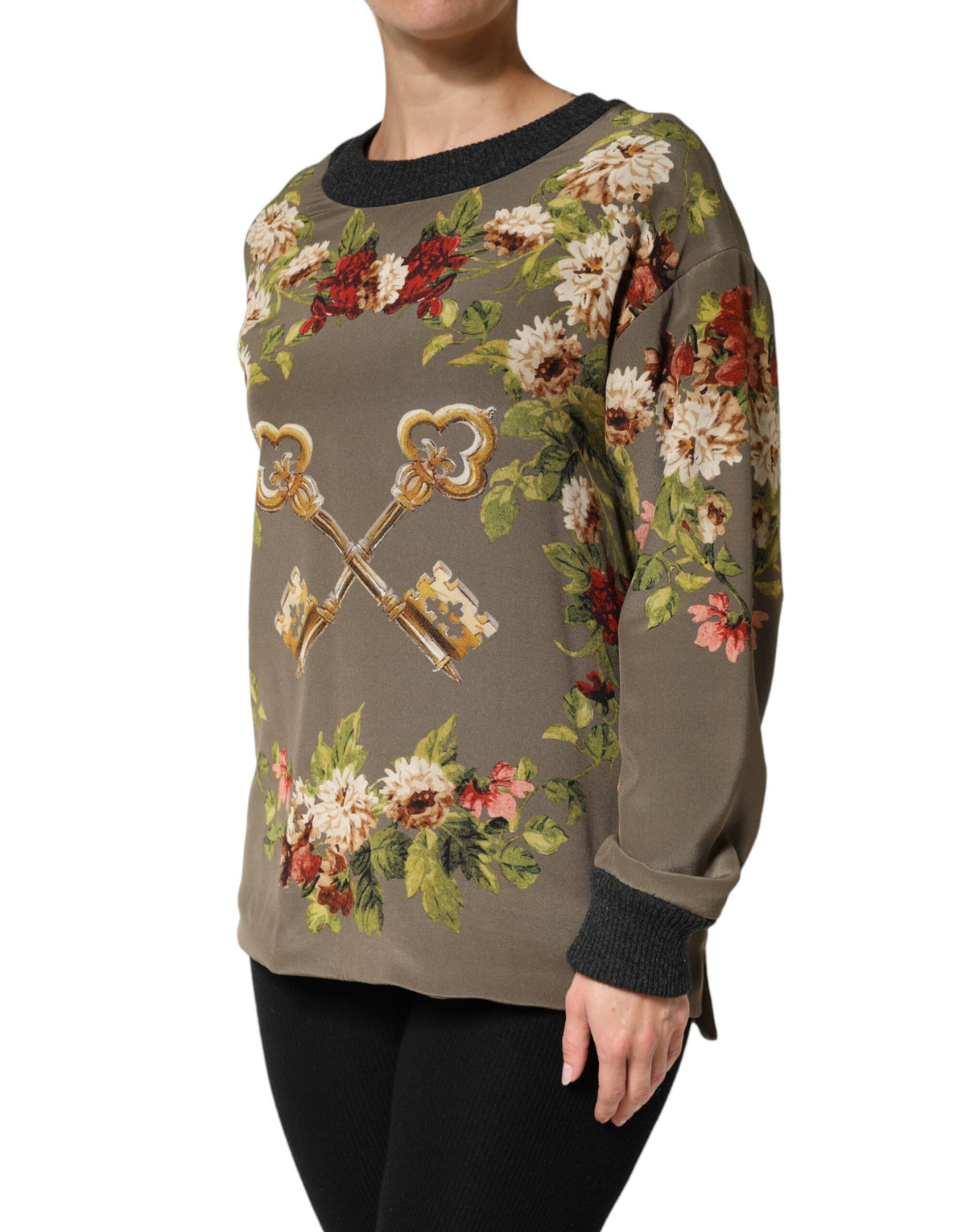 Dolce & Gabbana Enchanted Sicily Silk Crewneck Blouse Sweater