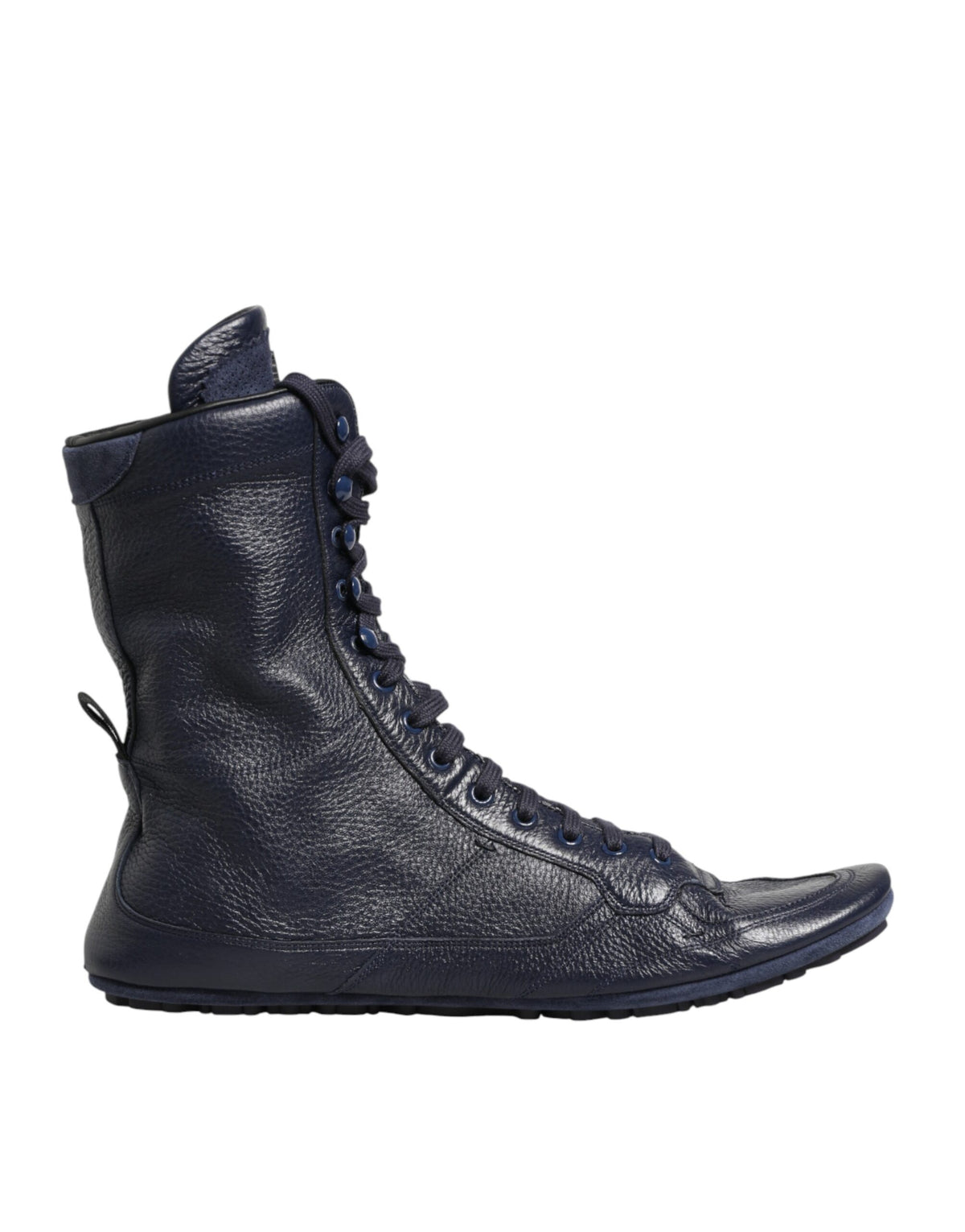 Dolce & Gabbana Dark Blue Deer Leather Mid Calf Boots Shoes