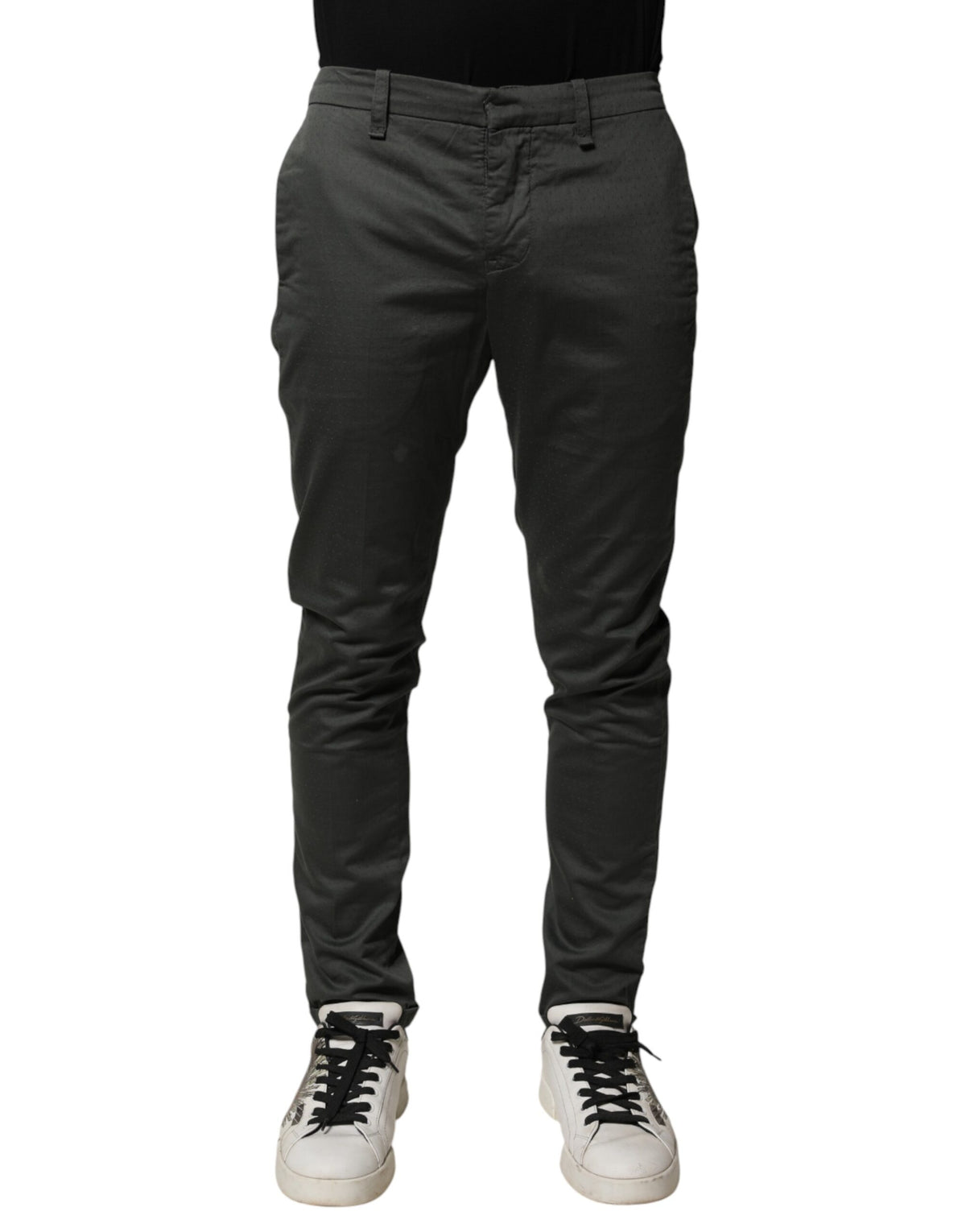 Dondup Dark Gray Cotton Mid Waist Skinny Men Chino Trouser Pants