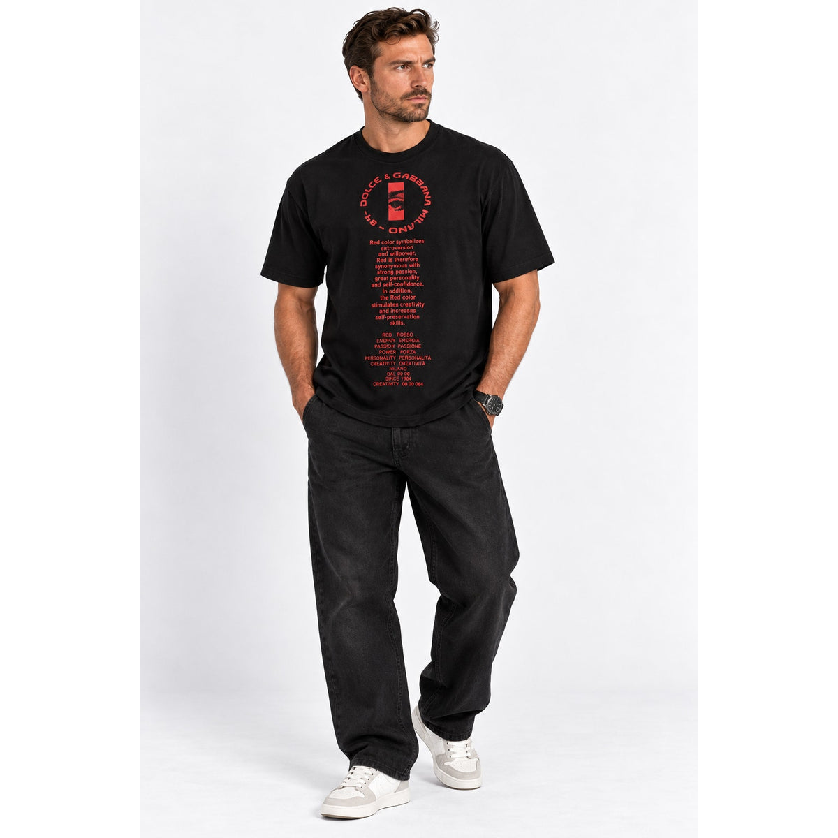 Dolce & Gabbana Black Hot Animalier Red Letter Logo T Shirt
