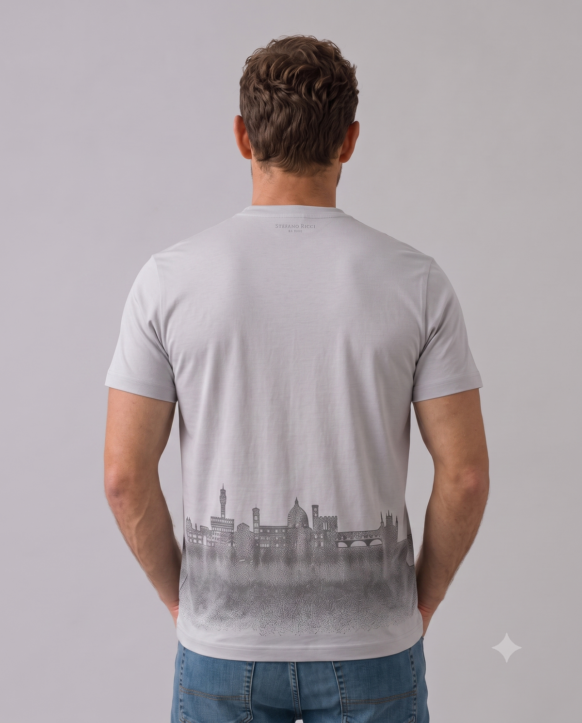 Stefano Ricci Silk Cotton T-Shirt Eagle Skyline | Grey