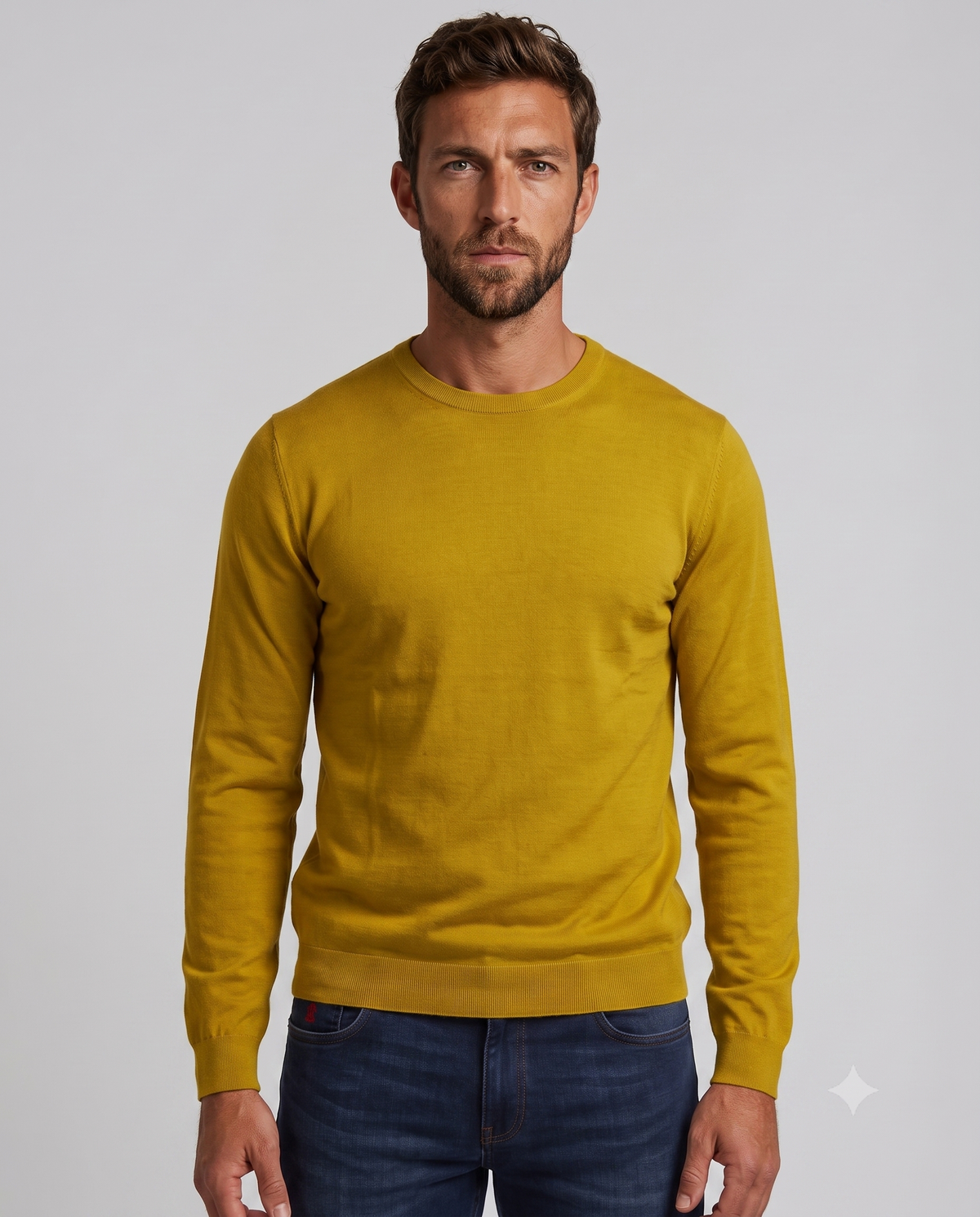 Stefano Ricci Silk Wool Long Sleeve Crew Neck Sweater | Yellow