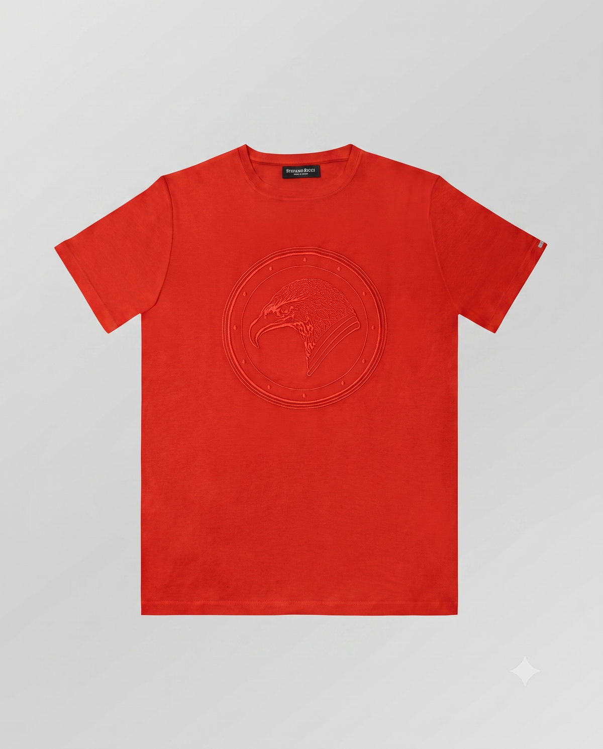 Stefano Ricci Silk Cotton T-Shirt with Eagle Embroidery | Red