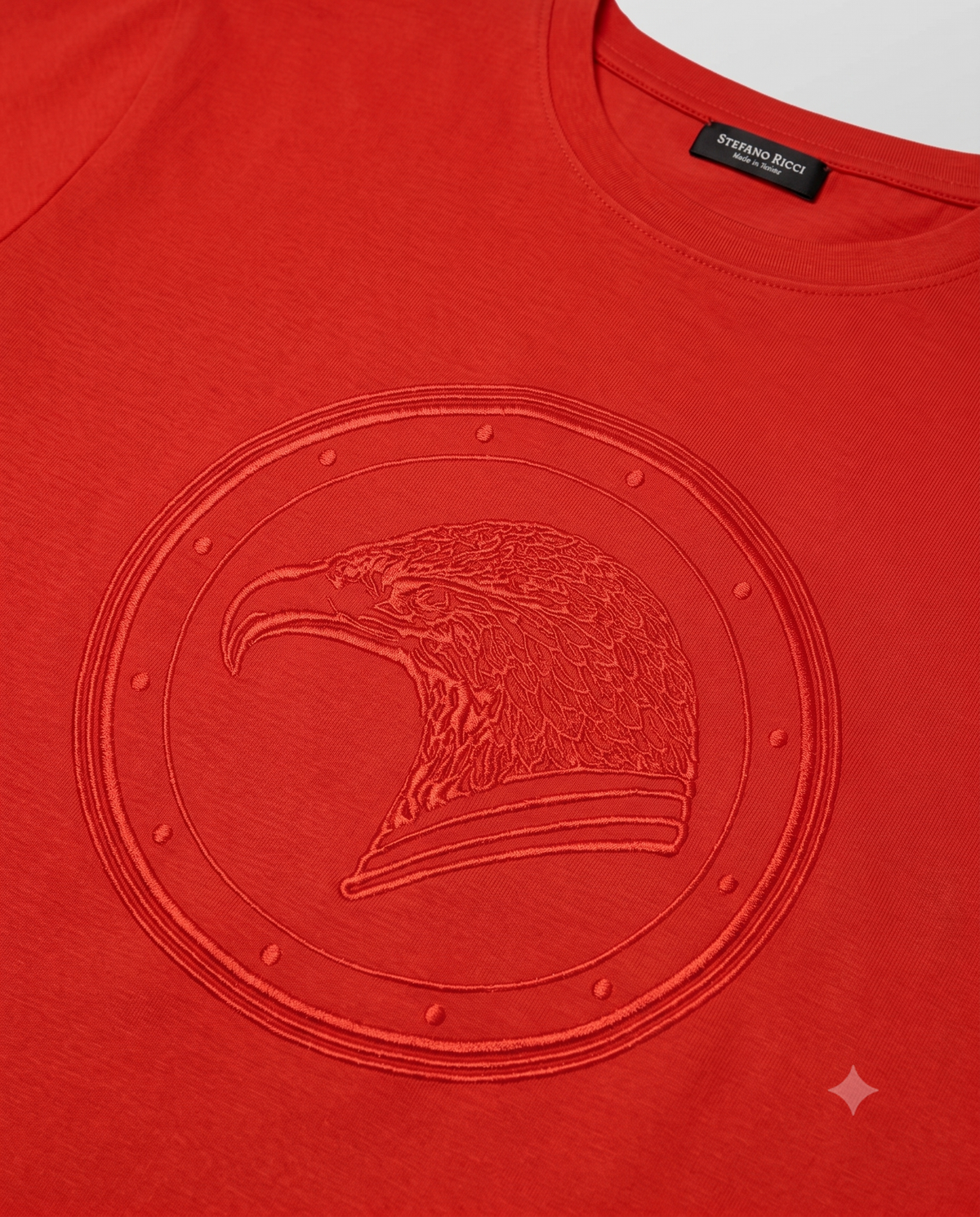 Stefano Ricci Silk Cotton T-Shirt with Eagle Embroidery | Red