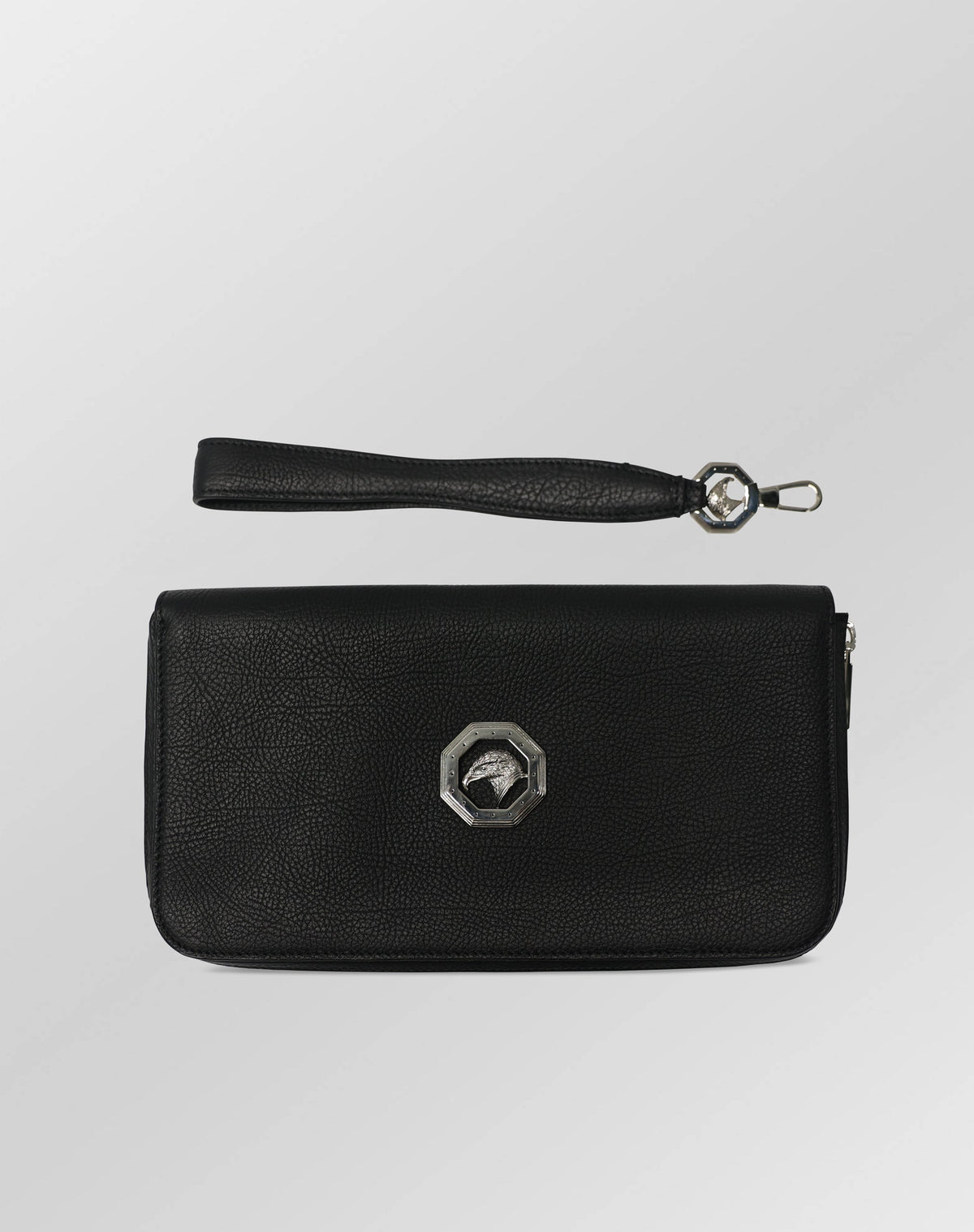 Stefano Ricci Black Grained Leather Continental Wallet Clutch with Detachable Handle