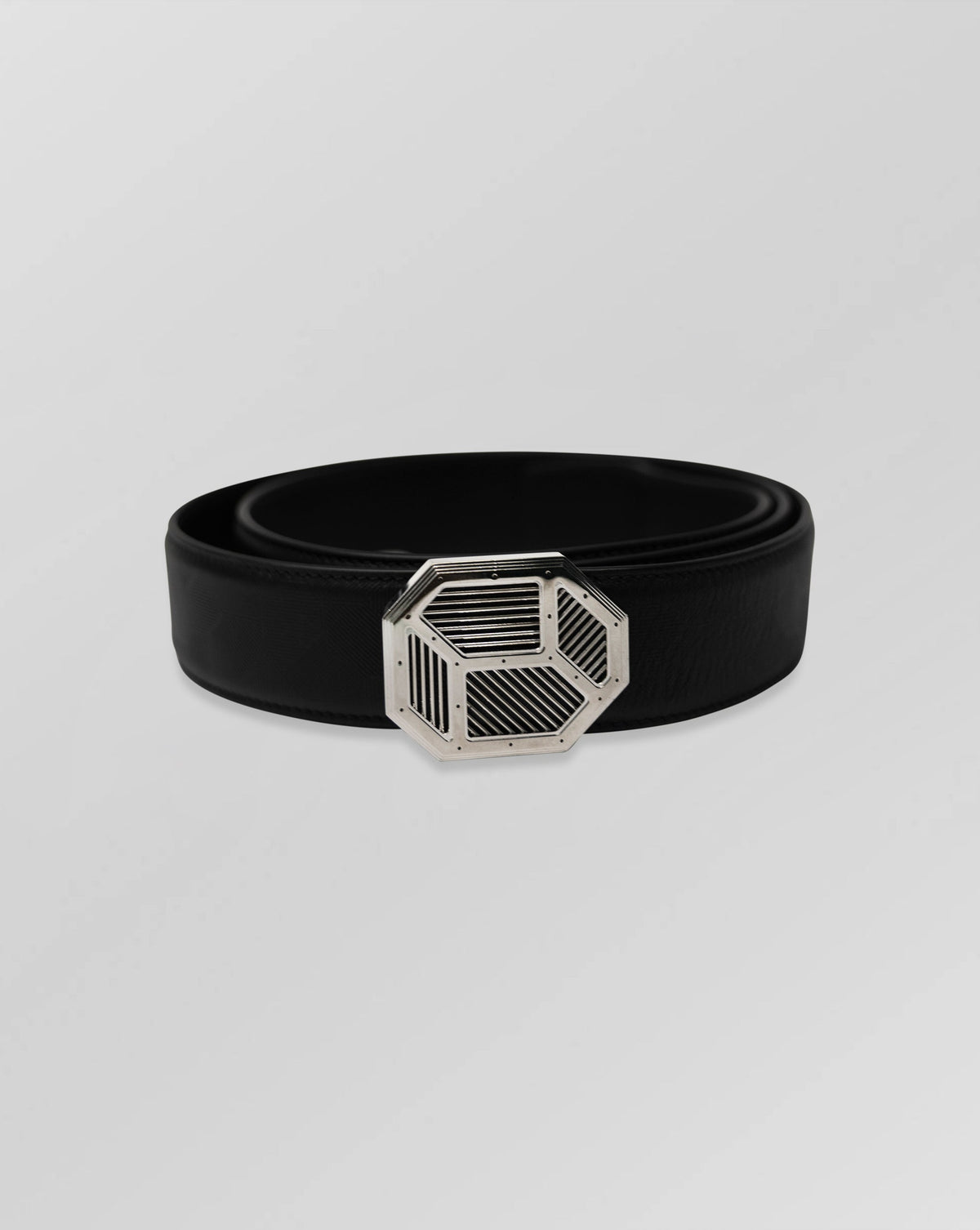 Stefano Ricci Embossed Calfskin Leather Belt with Octagonal Palladium Buckle