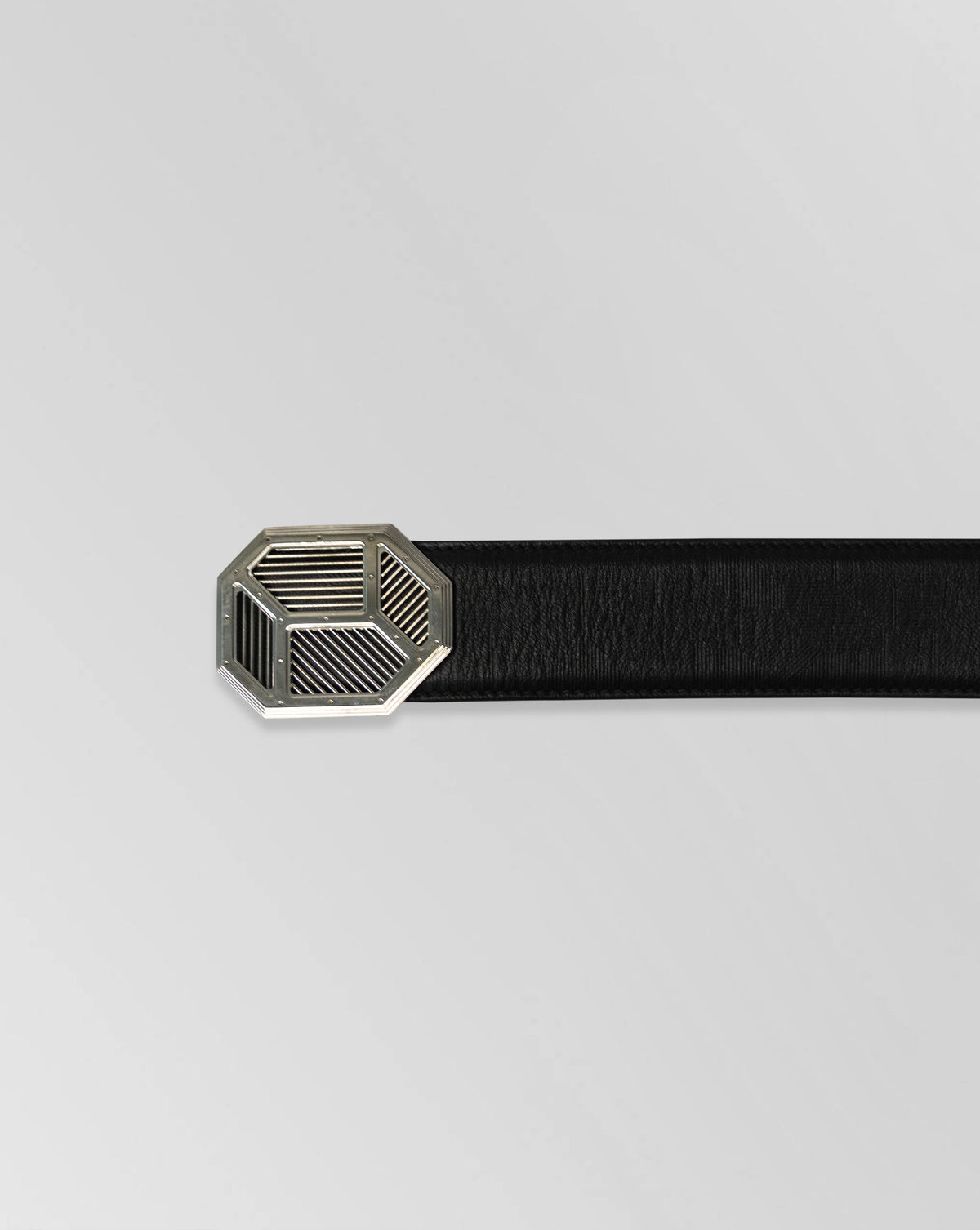 Stefano Ricci Embossed Calfskin Leather Belt with Octagonal Palladium Buckle