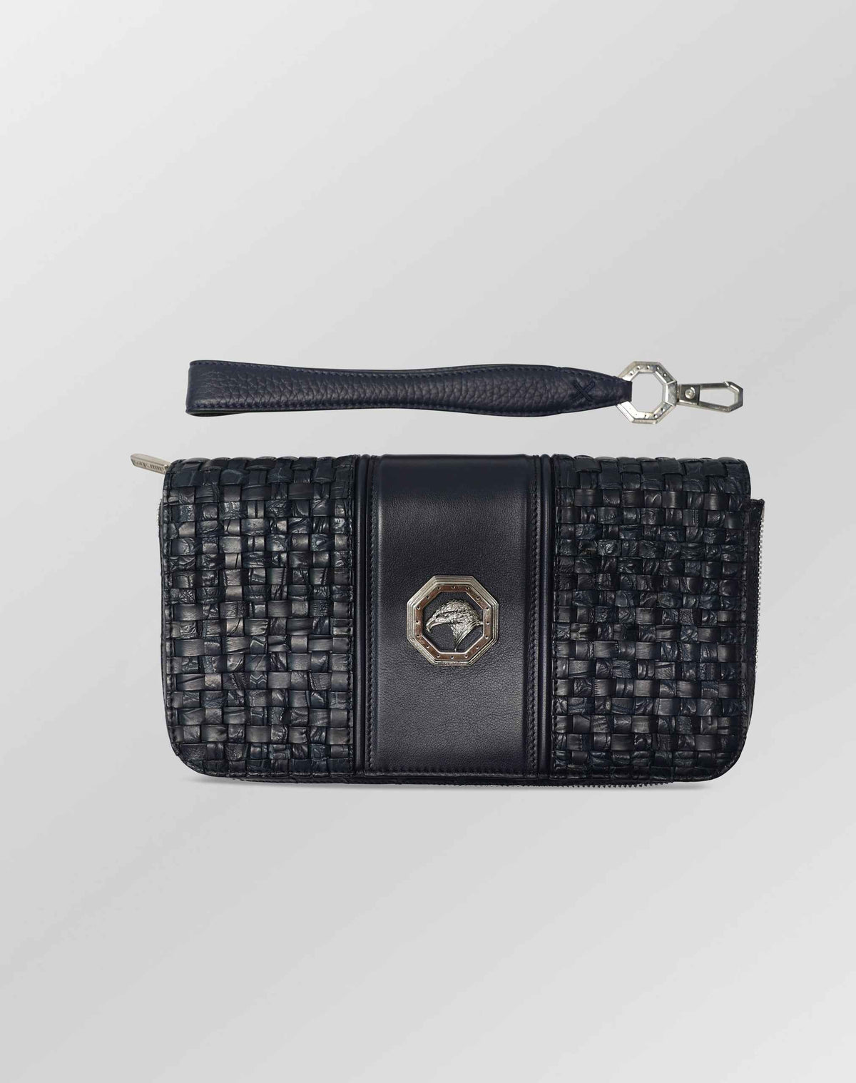 Stefano Ricci Woven & Crocodile Leather Travel Pouch with Detachable Wrist Strap Black