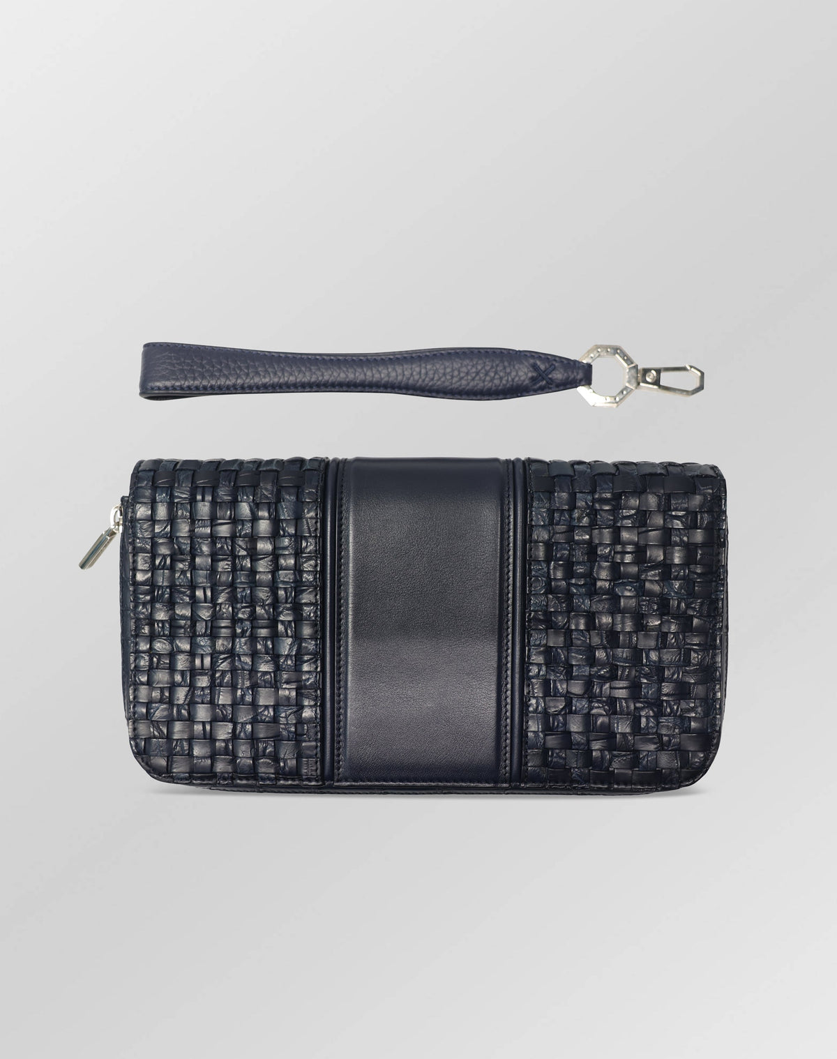 Stefano Ricci Woven & Crocodile Leather Travel Pouch with Detachable Wrist Strap Navy