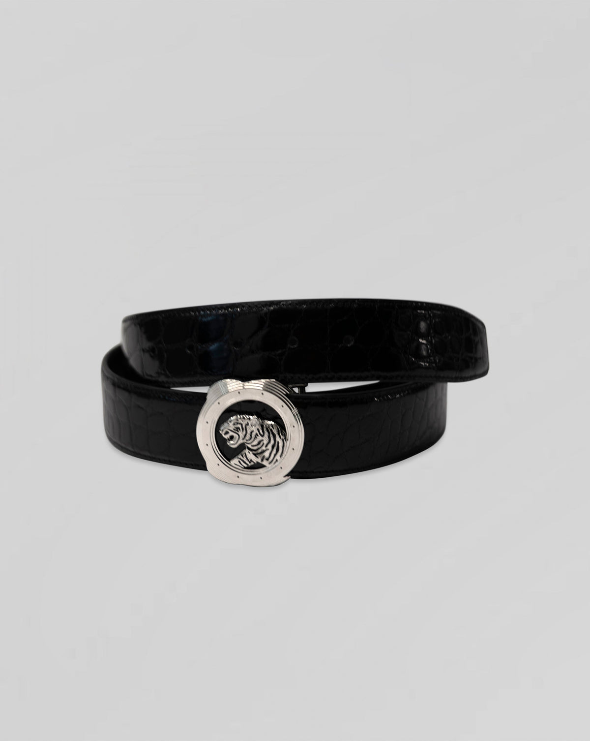 Stefano Ricci Crocodile Leather Tiger Buckle Belt – Black Exotic Statement Belt