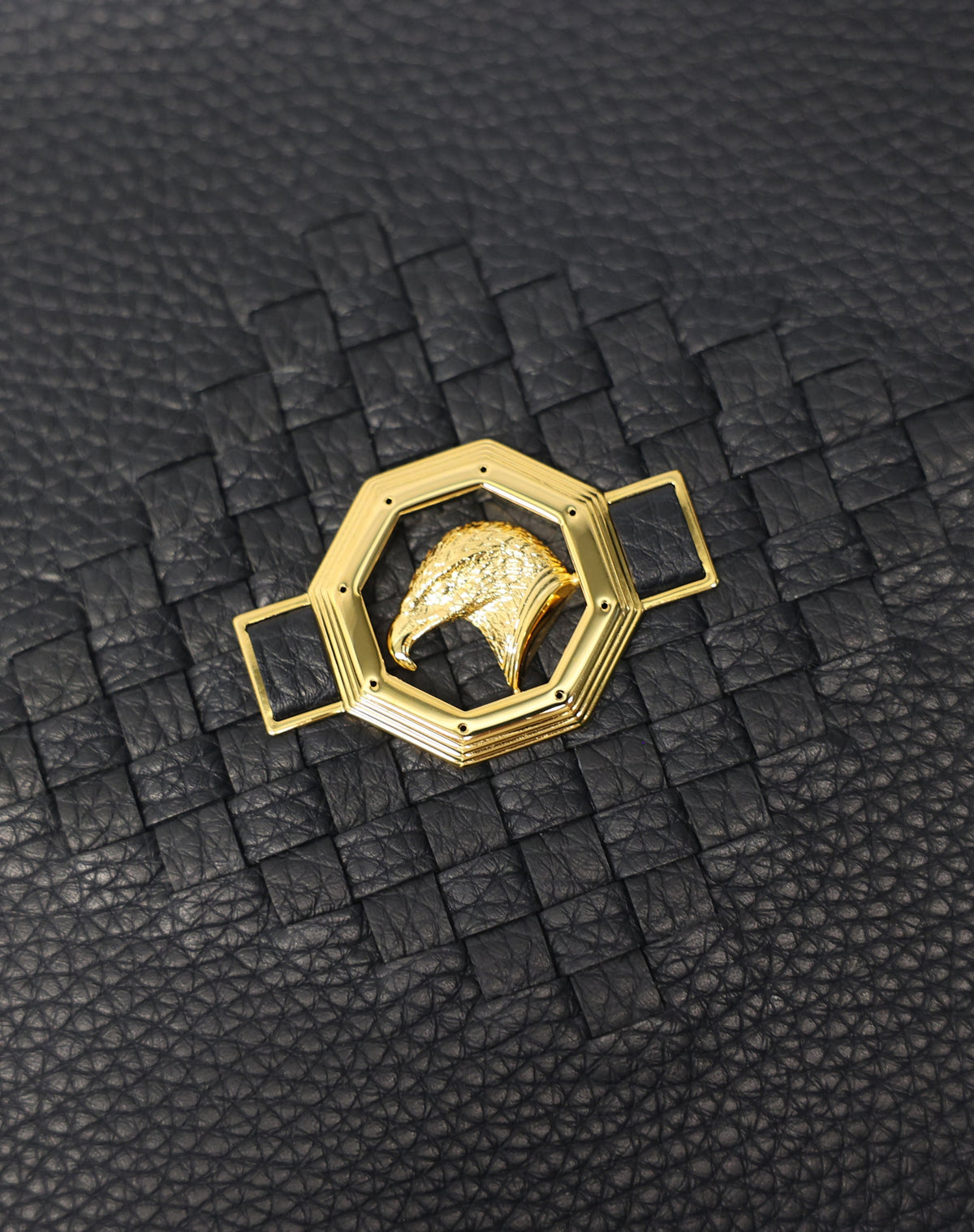 Stefano Ricci Black Grained Leather Zip Portfolio Case with Woven Detail