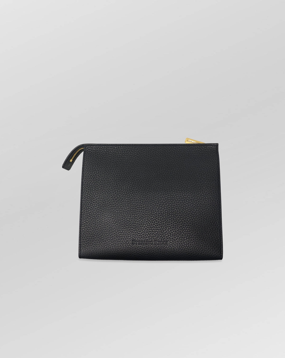 Stefano Ricci Black Grained Leather Zip Portfolio Case with Woven Detail