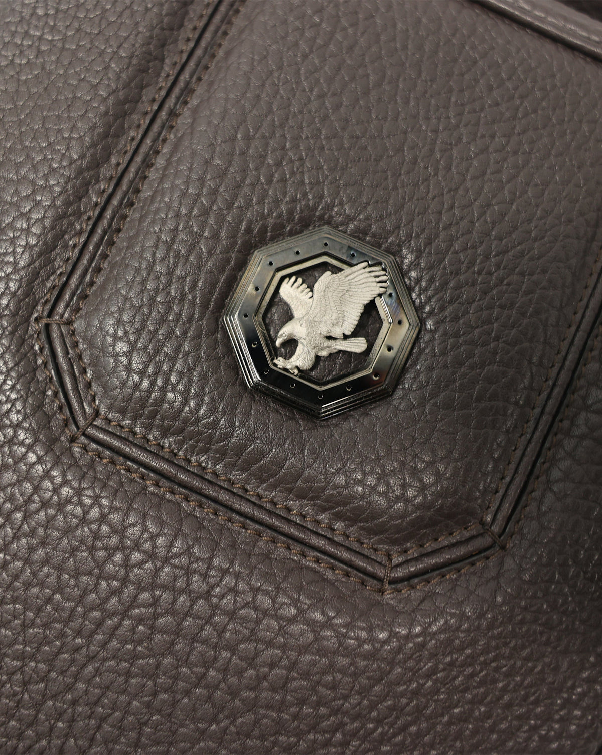 Stefano Ricci Brown Grained Calf Leather Shoulder Bag with Adjustable Strap