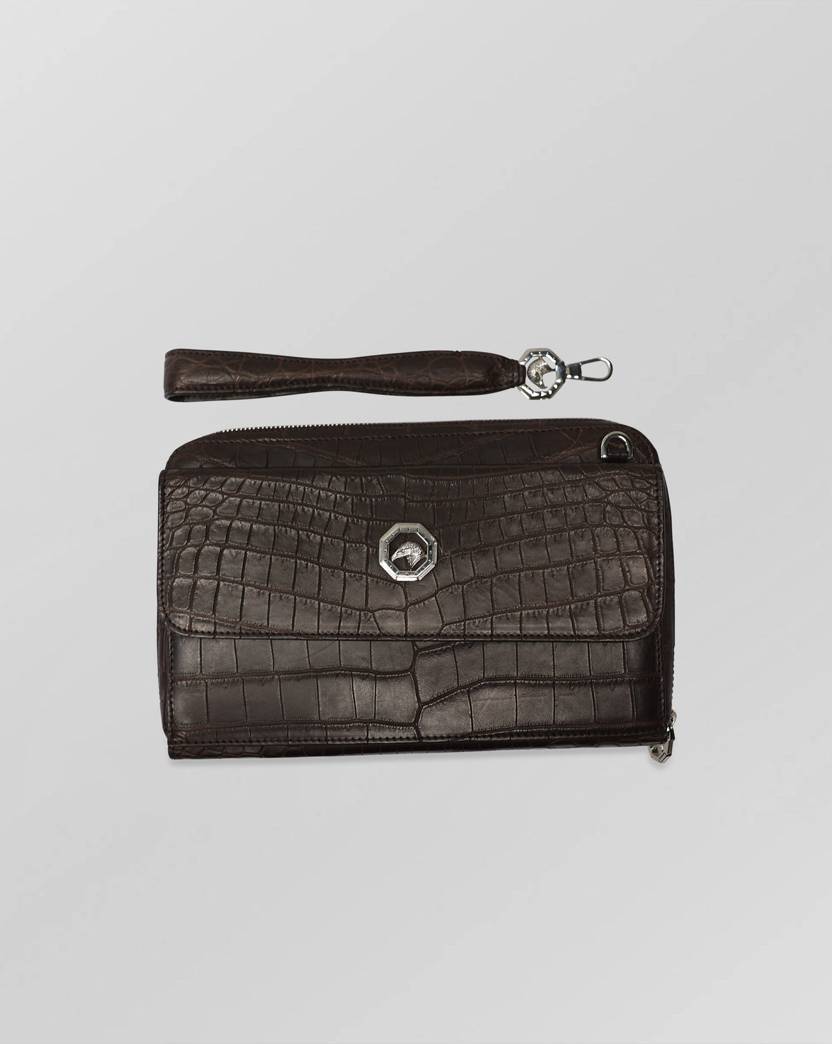 Stefano Ricci Brown Matte Crocodile Leather Flap Portfolio Case Detachable Strap