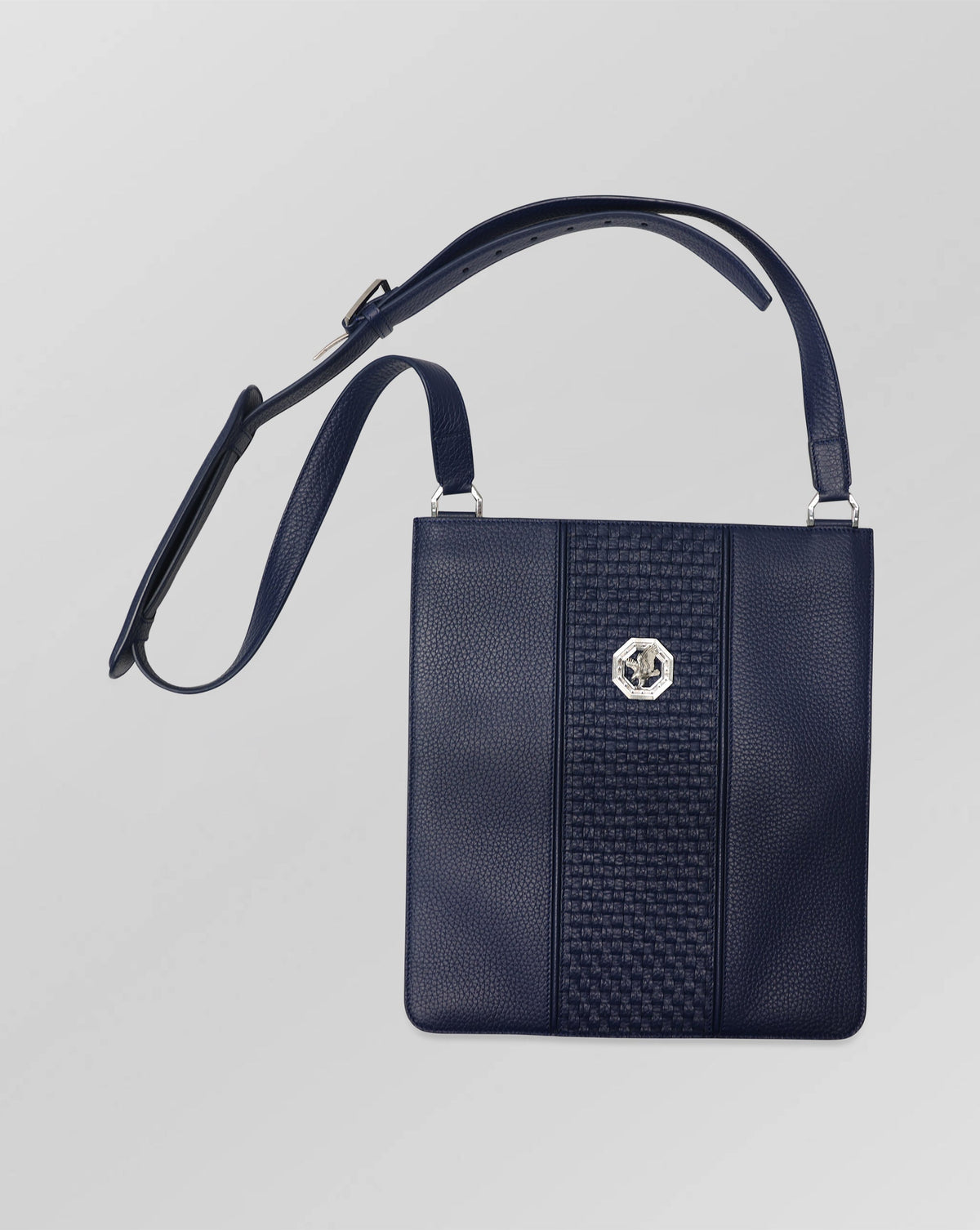 Stefano Ricci Woven & Grained Leather Shoulder Bag with Adjustable Strap