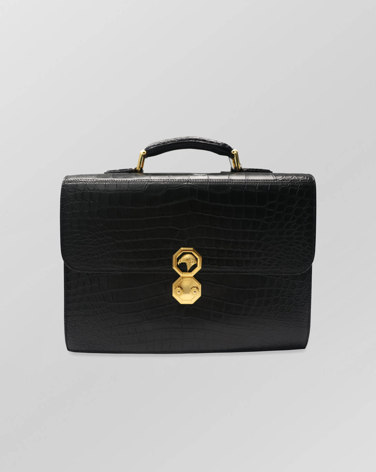 Stefano Ricci Black Crocodile Leather Flap Briefcase with Top Handle