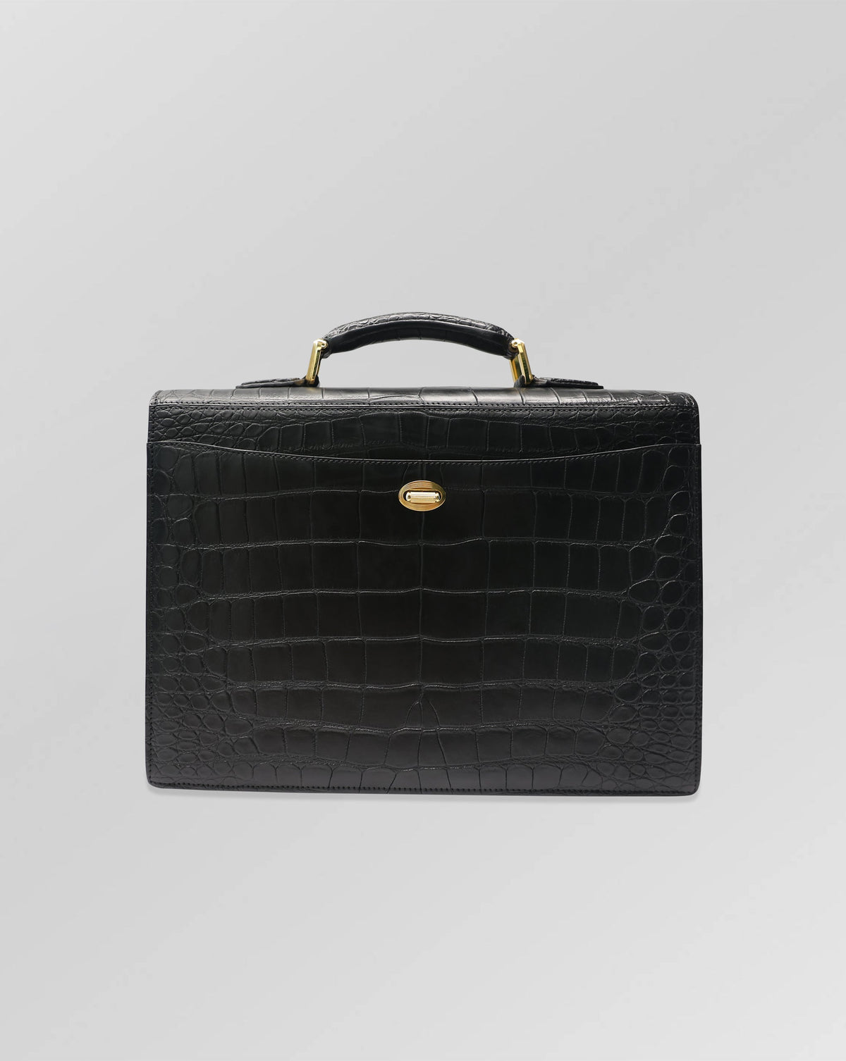 Stefano Ricci Black Crocodile Leather Flap Briefcase with Top Handle