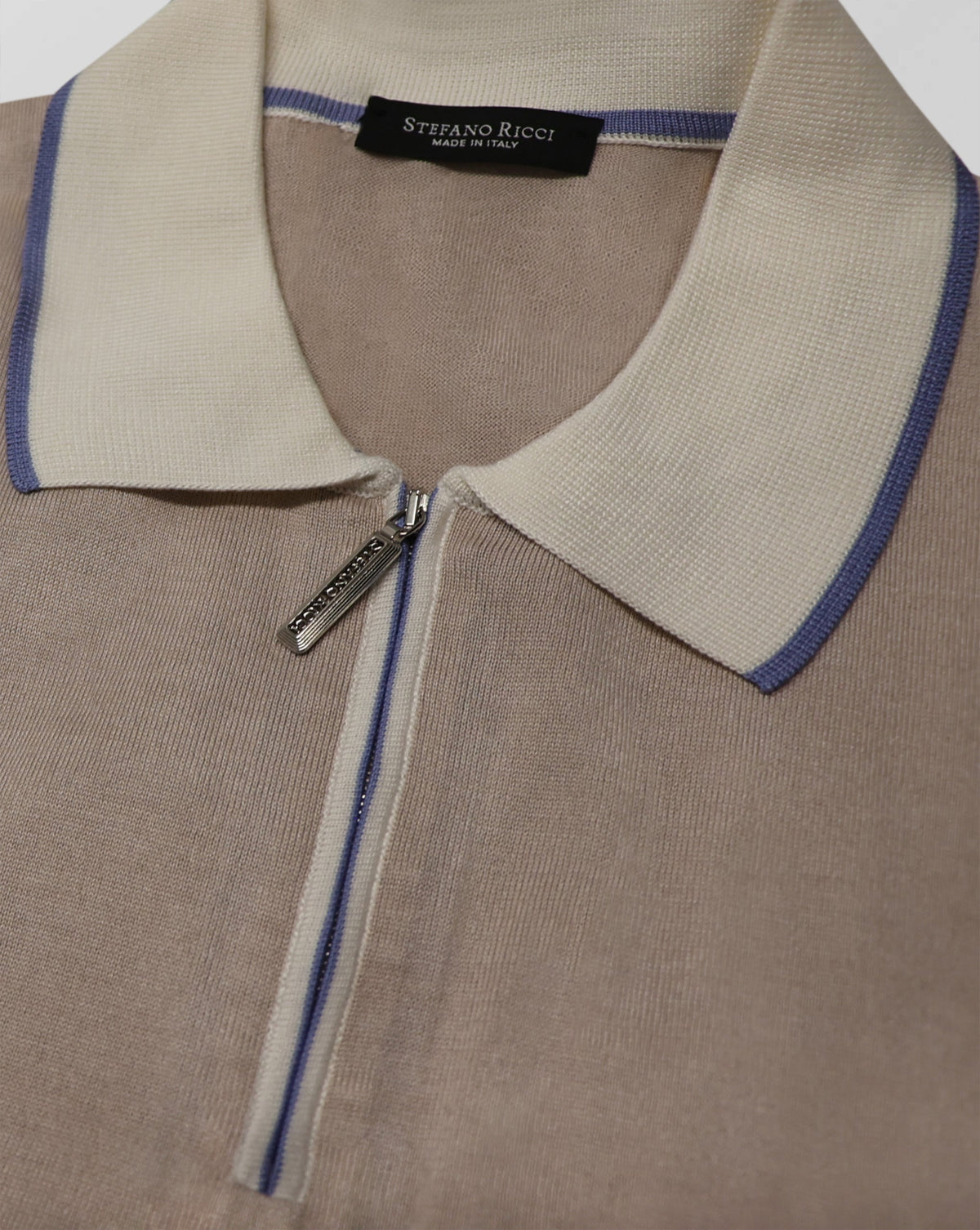 Stefano Ricci Silk Polo Shirt Zip Neck Contrast Collar