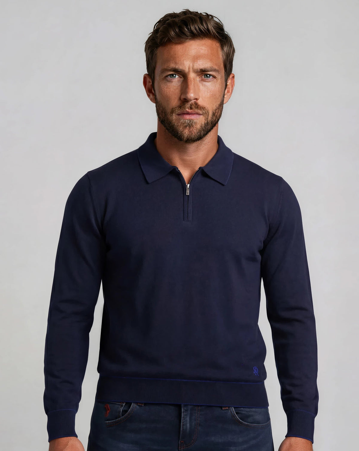 Stefano Ricci Silk Long Sleeve Polo Shirt Zip Neck - OneOffBtq.com